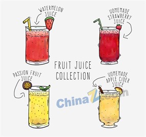 手绘杯装果汁矢量素材